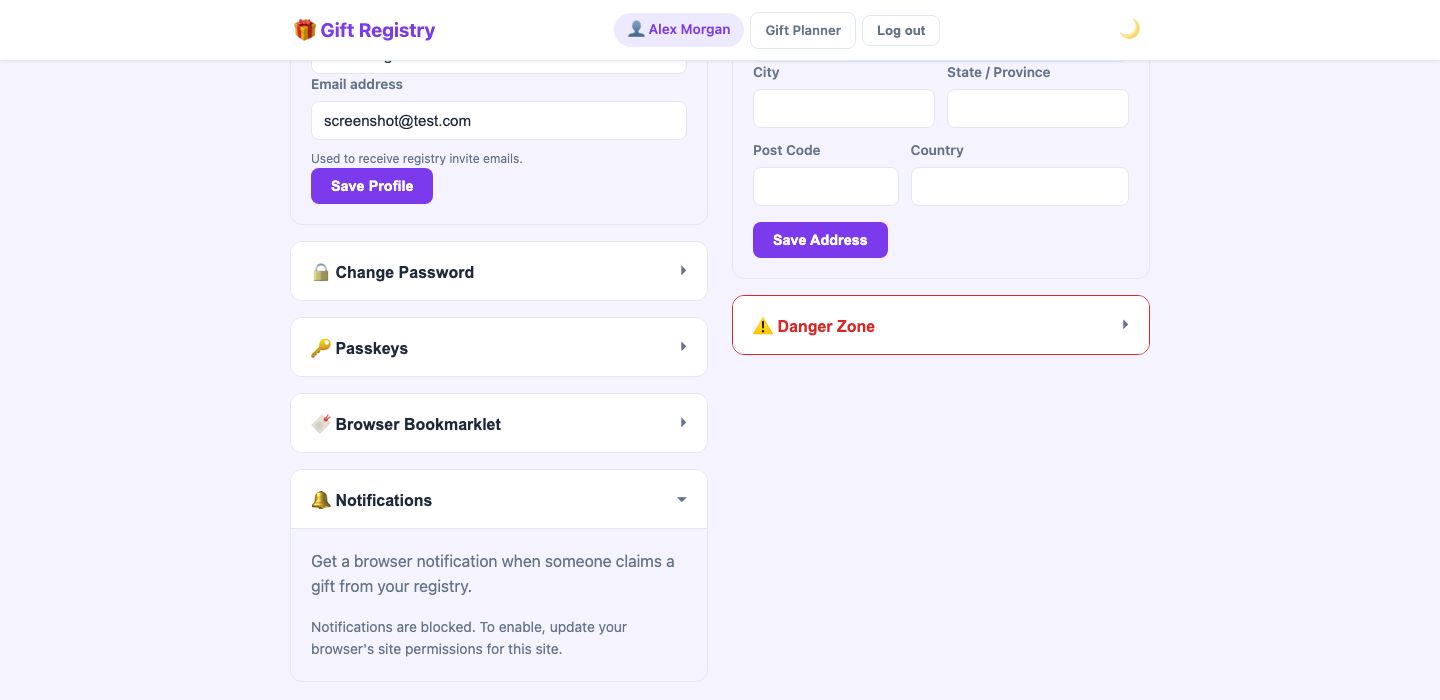 Account page showing Notifications section expanded with browser notification setting